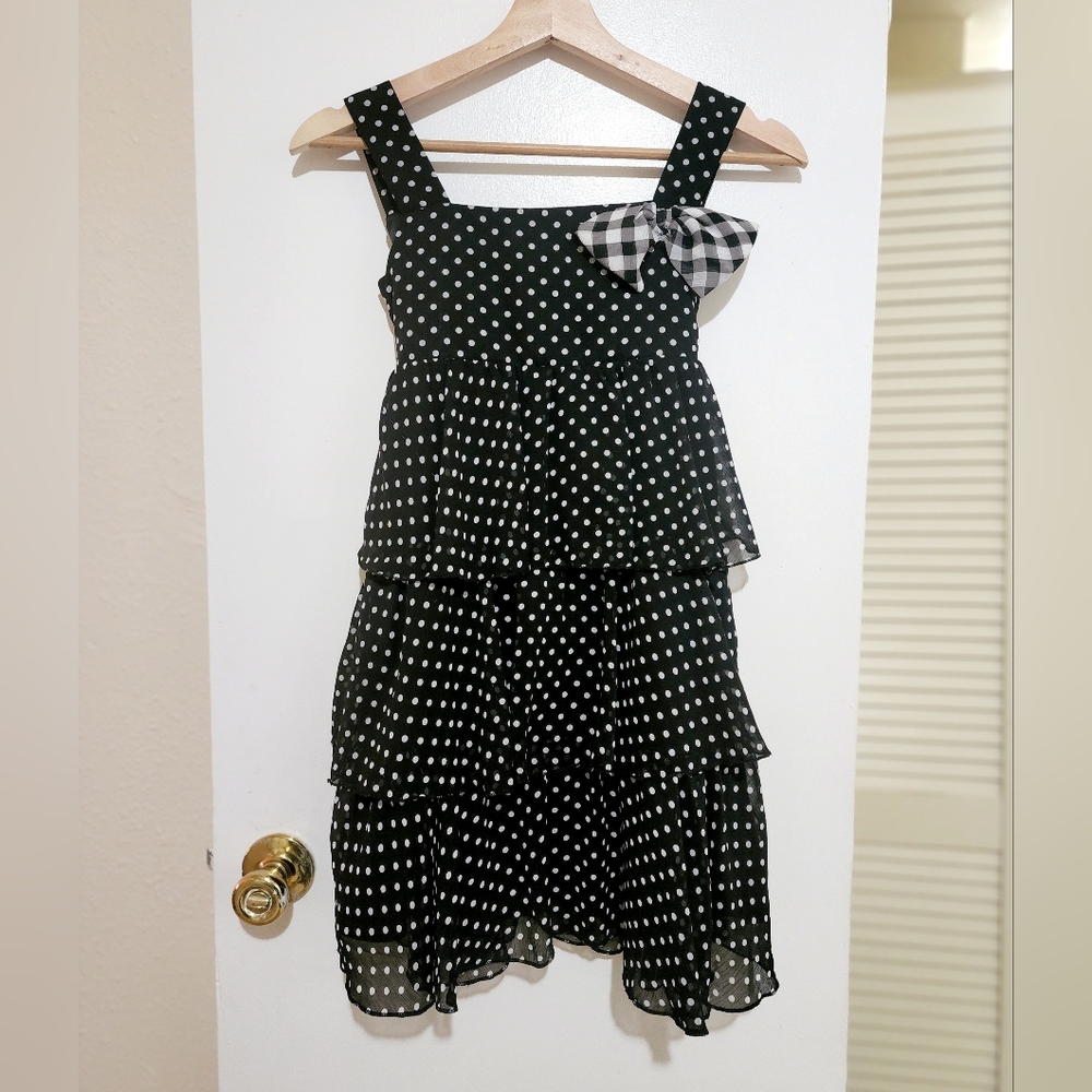 Cherokee s8 Girls Ruffled Layers Polka-Dot Party Dress. Fully Lined Sleeveless